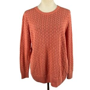 WinterSilks Women's Sweater Large‎ Silk Cotton Knit Open Weave Coral
